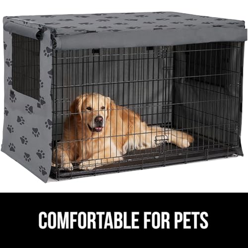 Dog Crate Covers (Gray Black Paw / 48" X 30" X 33")