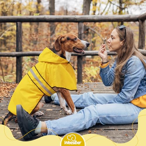 Dog Raincoat Adjustable Waterproof Dog Rain Jacket Poncho with Reflective Strip and Leash Hole (Medium / Yellow)