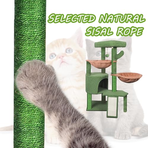 Wang Xin Three Layer Cat Tree with Cat Condo Scratch Pad and Two Hammocks (Small / Green)