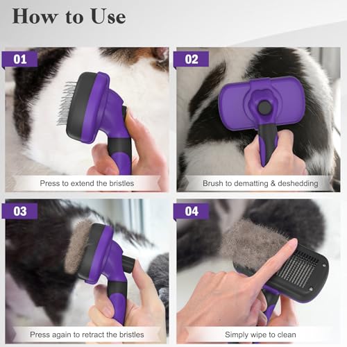 Self Cleaning Slicker Brush for Dogs & Cats (Purple)
