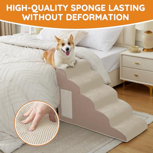 Dog Stairs for Small Dogs 11.8" H (Beige / 2-Step 11.8"H)