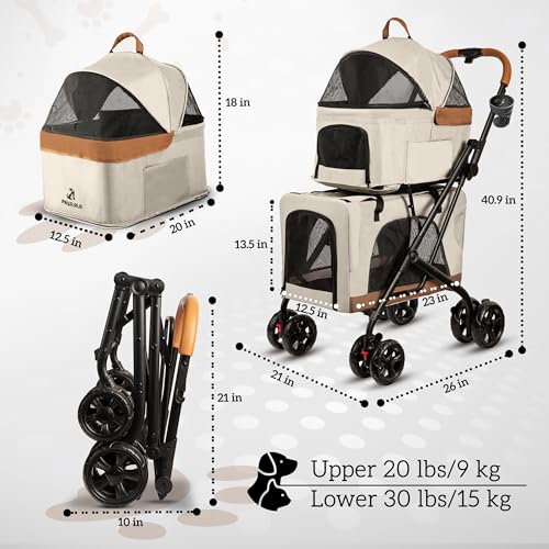 Double Pet Stroller with Detachable Carriers (Cosmic Beige)