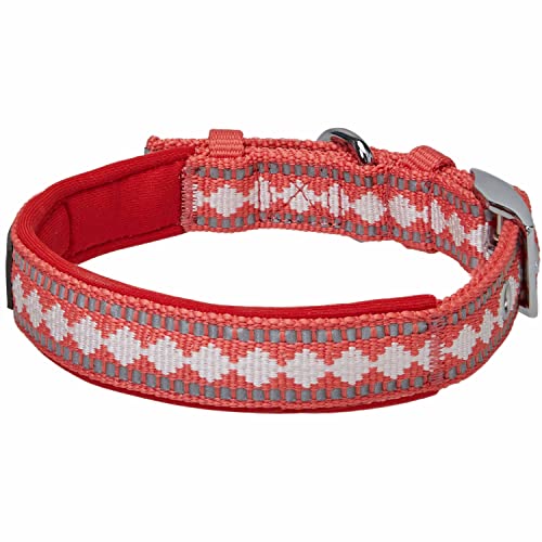 Reflective Jacquard Dog Collar with Neoprene Padding & Metal Buckle (Medium / Metal Buckle-Coral)