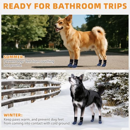 Anti Slip Dog Socks to Prevent Licking Paws (Navy Blue Reflective / Small/Medium (4 Pack))