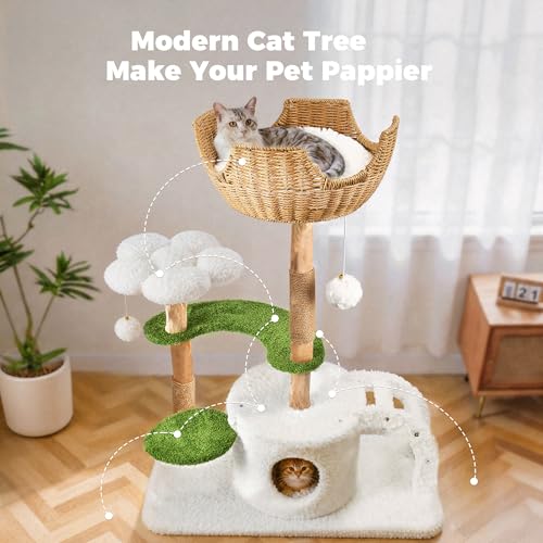 Modern Cat Tree (White&Green / 45.6'')