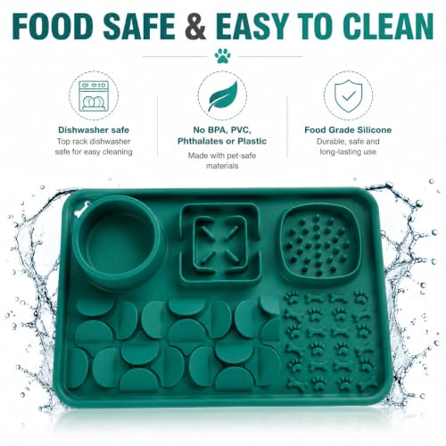 Silicone Dog Slow Feeder Lick Mat with Suction Cups (dark green)
