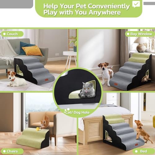 6 Steps 30 inches Height Dog Stairs for Bed for Small& Older Pets (Grey / 6 Tiers)