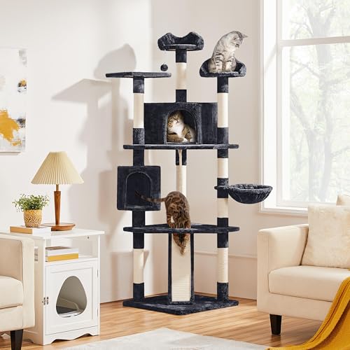 79in Multi Level Cat Tree for Multiple Cats with 9 sisal Posts (Black)
