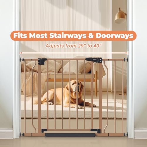 Baby Gate Auto Close (Brown / 29-40"Wide, 28"Tall)