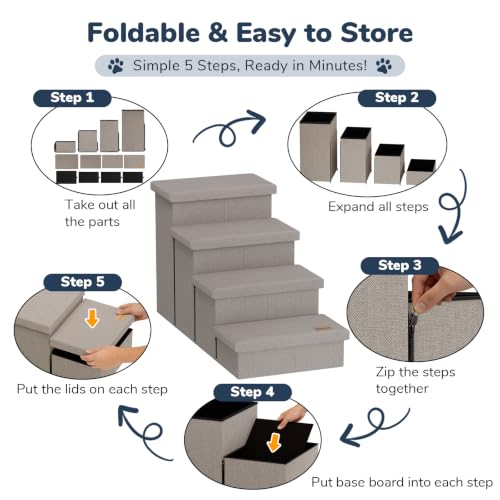 4 Step Wide Dog Stairs with Storage 23" H (Light Grey / 40"D x 17"W x 23"H)