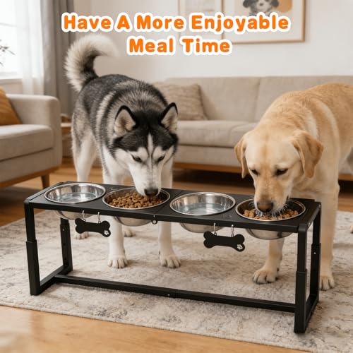 Metal Elevated Dog Bowls for Medium (Black-58oz x 4 / Height: 8.8-14")