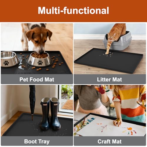 34" x 22" Extra Thick Silicone Mat Waterproof with Raised Edge (Black / 34"L x 22"W)