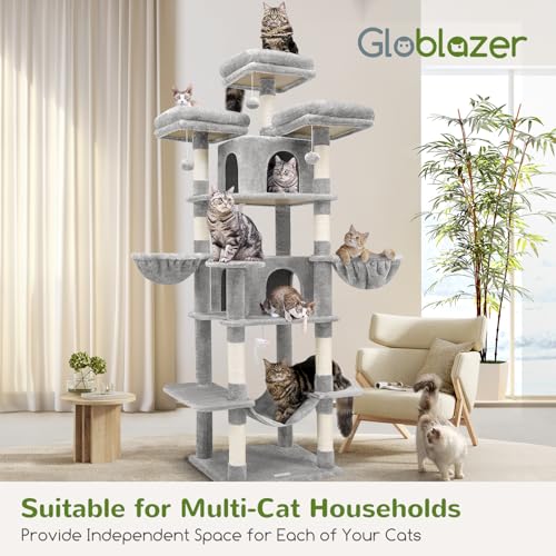 Big XXL Cat Tower for Indoor Multiple Cats (Light Grey / 80inch)
