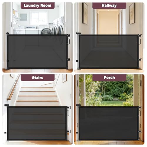 Retractable Baby Gates for Doorway (Black / 34" Tall x 58" Wide)