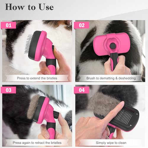 Self Cleaning Slicker Brush for Dogs & Cats (Pink)