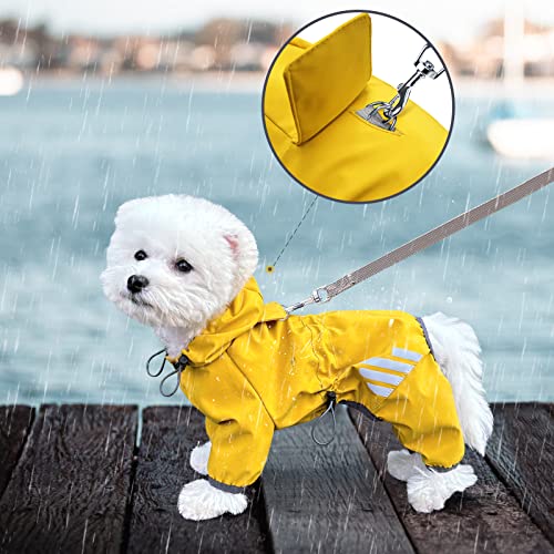 Dog Raincoat Waterproof Dog Rain Jacket with Hood (S(Back Length12'') / Yellow)