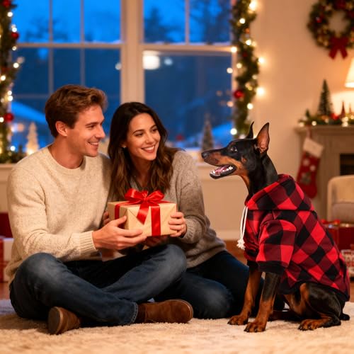 Dog Basic Hoodie Soft Dog Clothes Cold Weather Sweaters for Medium Large Dogs Cozy Fabric Warm Sweatshirt with Leash Hole for Boys (Red Plaid / XS (Back: 10.24",Chest: 14.96", 2-5 lbs))
