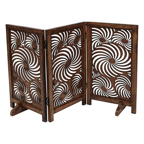 Freestanding Pet Gate for Dogs (Burnt / 48x28" 3 Panel Sun Flower)
