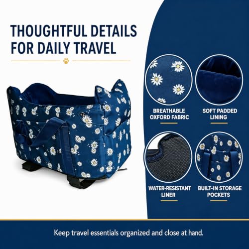 Center Console Dog Car Seat Safe Travel for Small Dogs Under 15 lbs (Nauy Blue)
