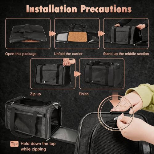 25lbs Cat Carrier Lightproof Soft Sided Pet Carrier for Large Cat (17.5"L x 11.0"W x 11.0"H / Black)