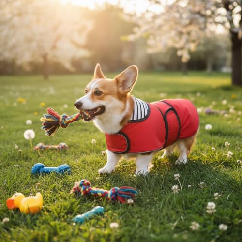 Dog Raincoat Corgi rain Coat pet Waterproof Jacket fit for Corgi Weiner Wide Body Long Back Breeds with Reflective Stripe Great Coverage red S (Small / Red)