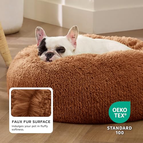 Calming Small Dog Bed Donut Washable Cat&Puppy Bed (23"L x 23"W x 8"Th / Copper)