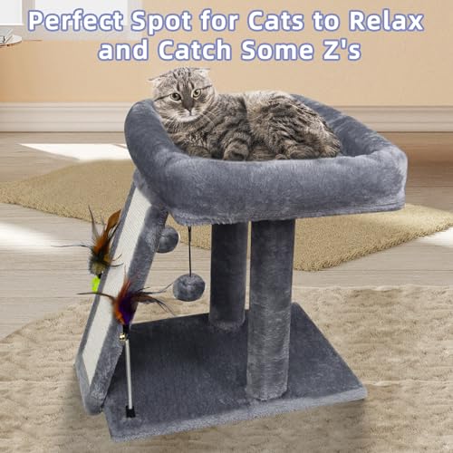 Cat Tree Tower with Cat Scratching Post for Indoor Cats (Grey)