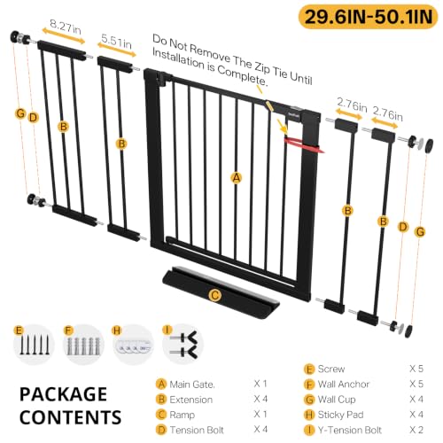 29.6 50.1 in Extra Wide Baby Gate for Stairs and Doorways (Black / 29.6-50.1"W x 28"H)