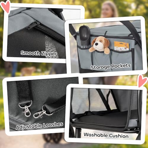 3 Wheel Pet Stroller for Medium Dogs Cats up to 44 lbs Gray (Gray)