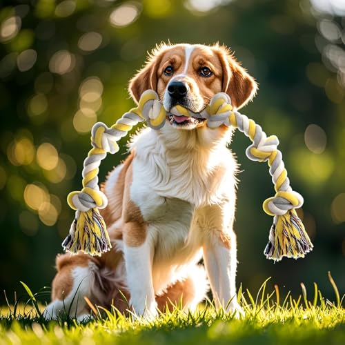 XXL 6 Knot Dog Rope Toy for Large Dogs Aggressive Chewers 40in Long Heavy Duty Rope Toy Almost Durable Dog Tug Toy Puppy Cotton