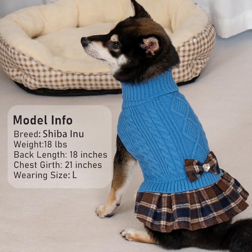 Dog Sweater Dress for Small Dogs Turtleneck Thick Knit Pullover (Large (16-24lbs) / 09# Blue)
