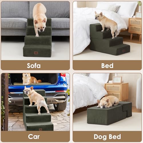 Dog Stairs for Bed 20" H (Military Green / Extra Wide 16.5" x 28" x 20")