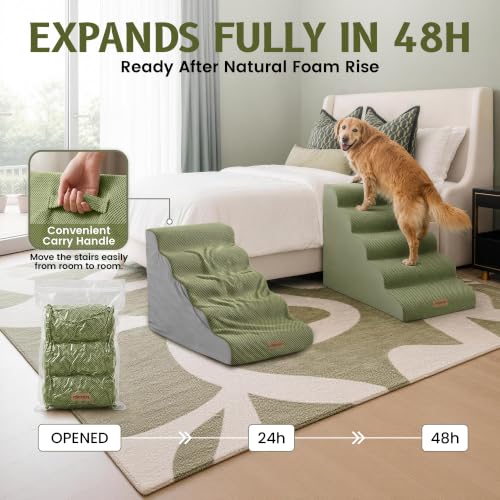 Extra Wide Dog Stairs for Large Dogs (Sage Green / Stairs- 25"H)