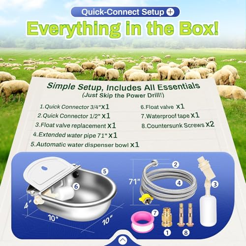Automatic Animal Drinking Water Bowl with Float Valve (71" Hose & Drain)