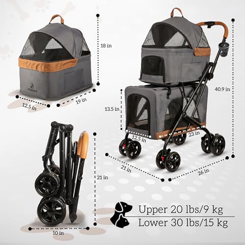 Double Pet Stroller with Detachable Carriers (Graphite Gray)