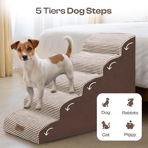 Dog Stairs for High Beds (White-coffee / Stairs 24.5"H)