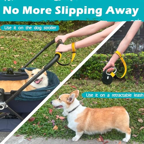 Dog Leash Wrist Strap with Lockable Clip for Dog Retractable Leash (Yellow / 1 Pack)