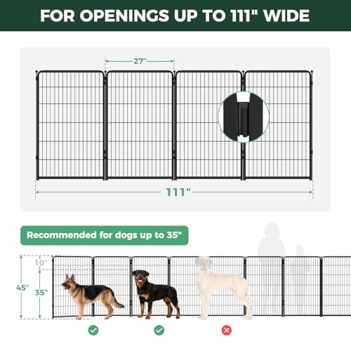 Dog Gate Extra Wide Adjustable for Openings Up to 111" (Black / Up to 111" W【3 Panels + 1 Door】 / 45"H)