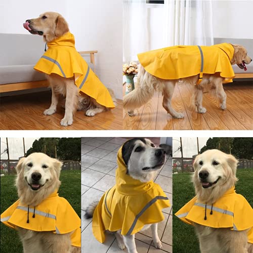 Large Dog Raincoat Adjustable Pet Water Proof Clothes Lightweight Rain Jacket Poncho Hoodies with Strip Reflective (Medium (Pack of 1) / Yellow)