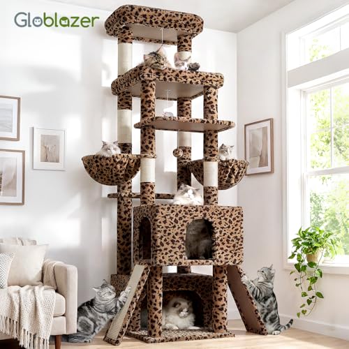 Z78 Heavy Duty Cat Tree for 20lbs Large Adult Cats (Leopard Print / 78 inch)