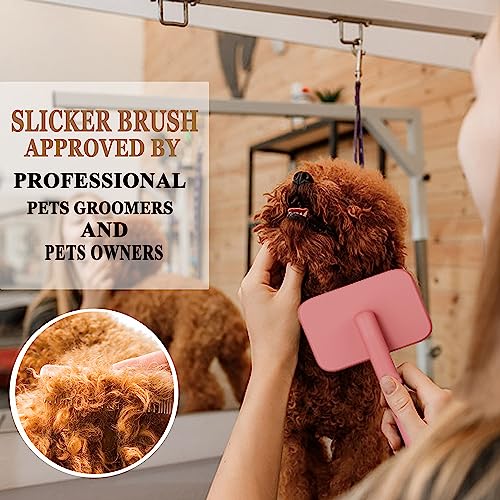 Dog Slicker Brush for Long Haired Dogs Fluffy Grooming Deshedding (Pink)