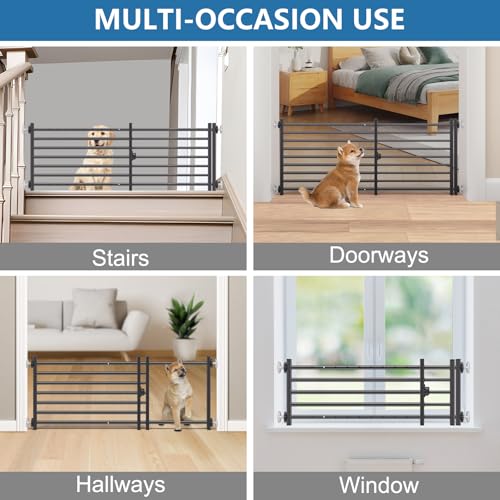 Dog Gate with Door (Black / 20''H × 34''- 55''W)