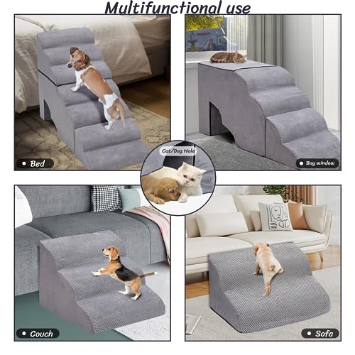 7 Step 33D Foam Dog Stair for High Beds 32 inches Tall (Grey 32" H)