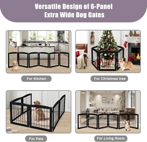 6 Panel Extra Wide Wooden Freestanding Dog Gate (24"Height-6 Panel / Black)