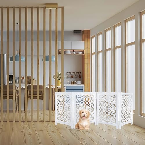 Lightnpro 4 Panel Wooden Dog Gate with Stopper (Antique White Stars / 24x72 - Zeno)