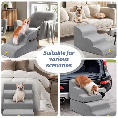 Extra Wide Sturdy 30D High Density Foam Dog Stairs for High Beds 22.8" H (5-Steps)