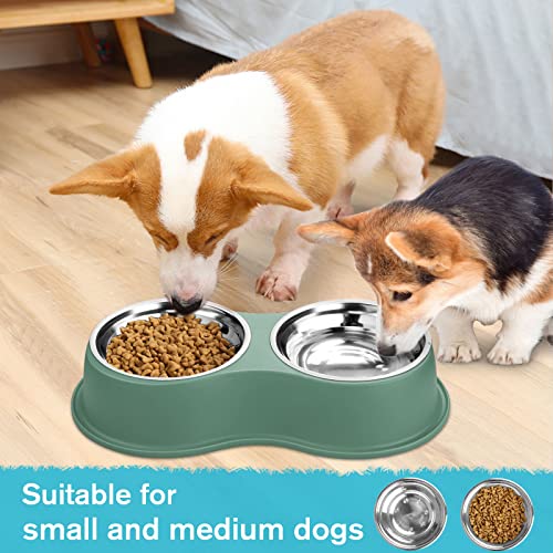 Stainless Steel Dog Bowls Double Non (Medium-18oz / 6.Green)