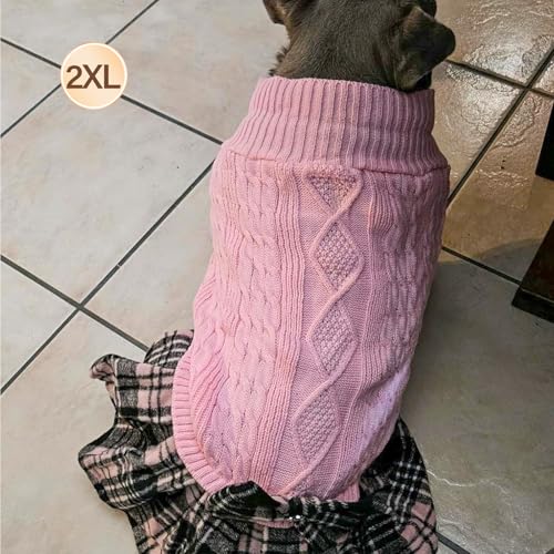Dog Sweater Dress for Medium Large Dogs Turtleneck Thick Knit (XX-Large (40-70lbs) / 02# Pink)