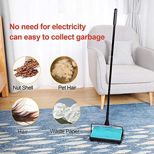 Carpet Sweeper Cleaner Manual Household Sweeper Lightweight Blue (11"L x 7.87"W)