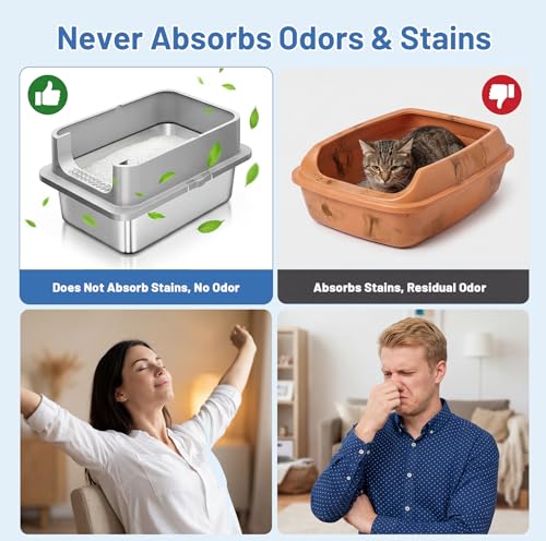 2 Pack XL Stainless Steel Cat Litter Box with Lid and High Sides (X-Large)